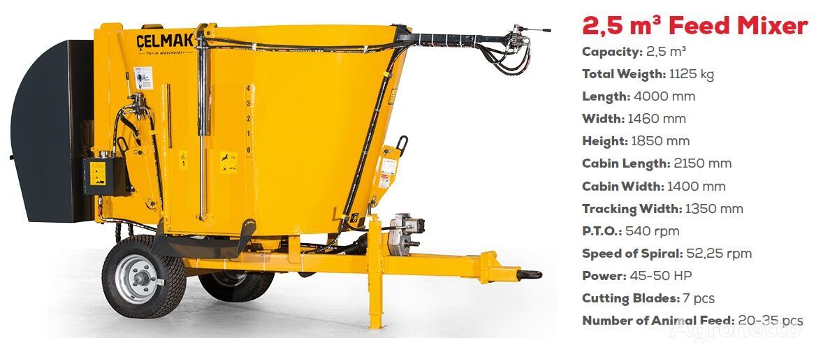 mélangeuse Çelmak 2,5 m³ FEED MIXER WITH VERTICAL HELICAL FEED PREPERATION &SPREAD neuve